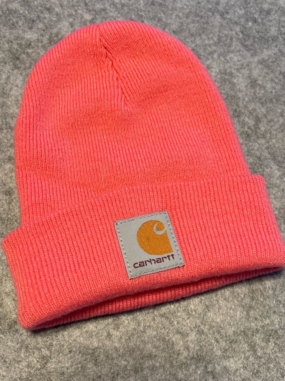 Carhartt Kids Coral Pink Cuffed Knit Beanie with Logo Patch